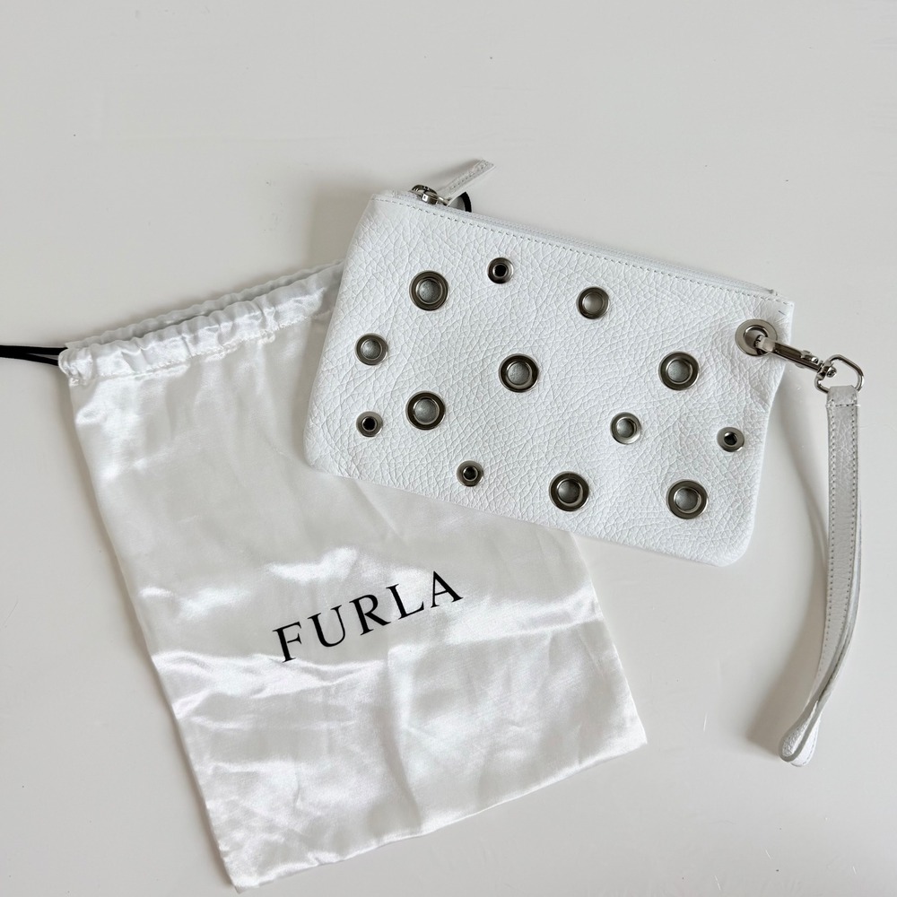 Furla White Genuine Leather Eyelet Wristlet